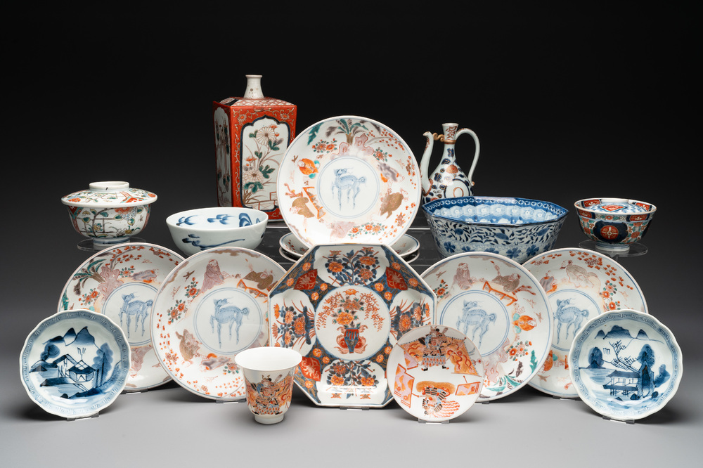 A collection of 20 Japanese Imari, blue and white wares, 18th C. and later