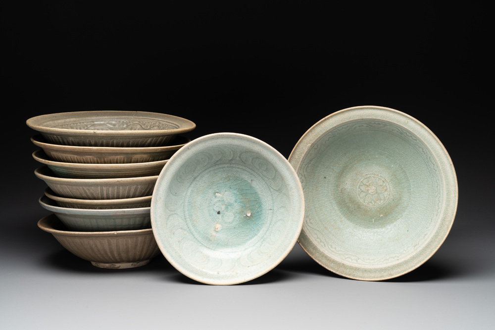 Nine Thai celadon dishes from the Royal Nanhai cargo, Sten Sj&ouml;strand collection, 15/16th C.
