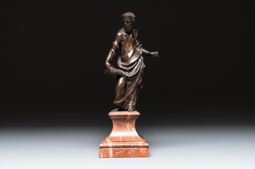 Circle of Tiziano Aspetti (1559&ndash;1606): A patinated bronze sculpture of Saint John the Evangelist, Italy, 17th C.