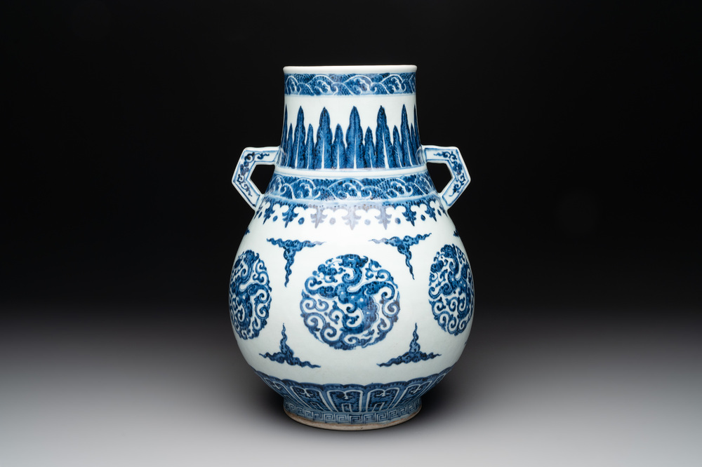 A Chinese blue and white 'hu' vase with phoenixes, Qianlong