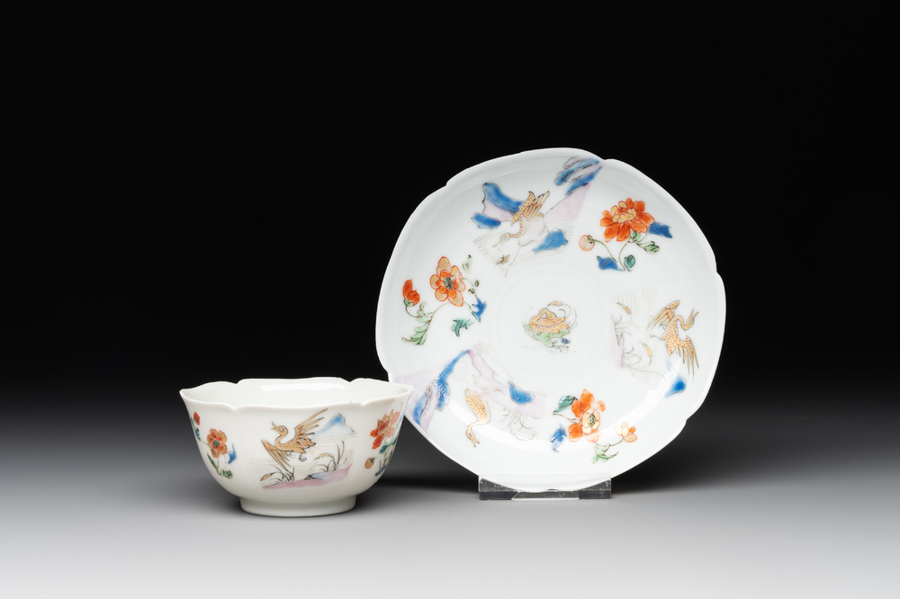 A Chinese polychrome-decorated cup and saucer with ducks and flowers, Yongzheng