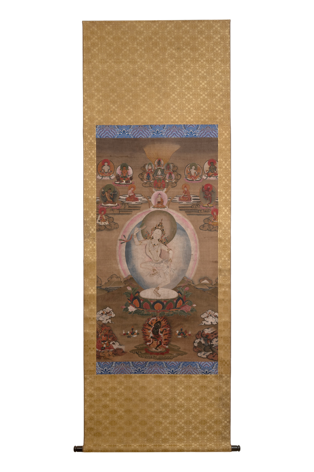 Chinese School: 'White Tara', ink and colour on silk, Qing or later