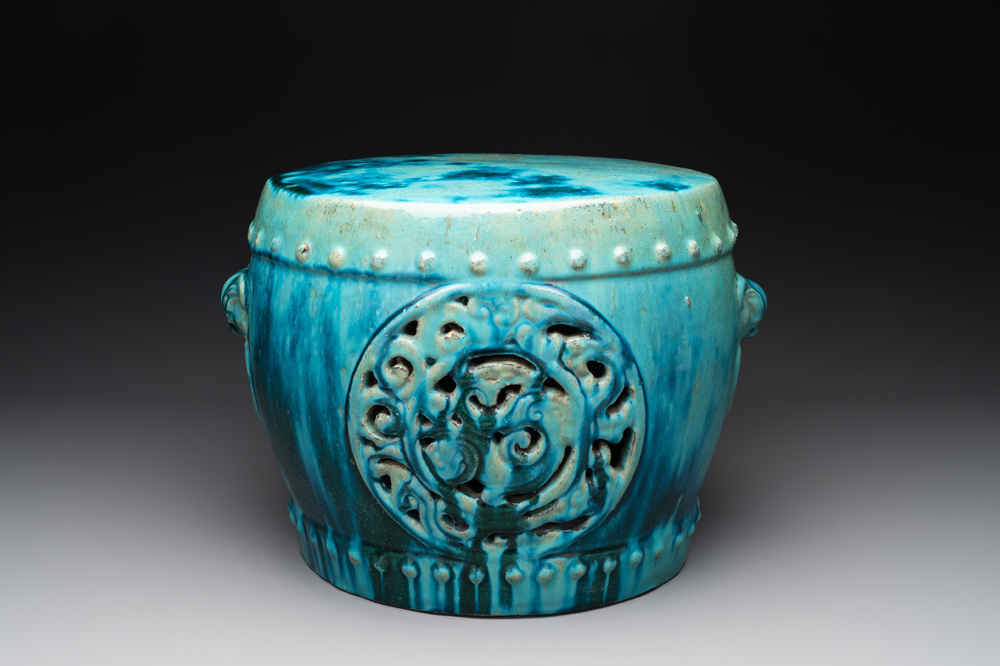 A Chinese turquoise-glazed garden seat, 19th C.