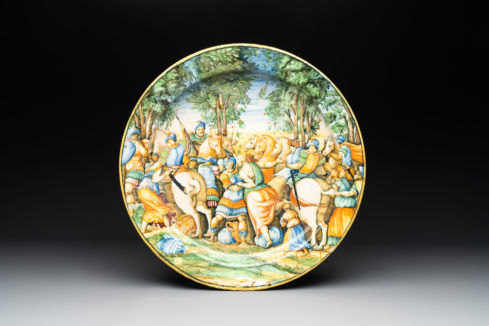 A very large and fine Italian maiolica 'Rape of the Sabine Women' istoriato dish, Fontana workshop, Urbino, ca. 1550