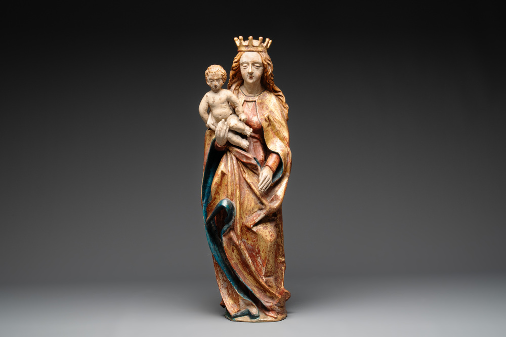 A gilt and polychromed sculpture of Madonna with Child, Germany, 17/18th C.