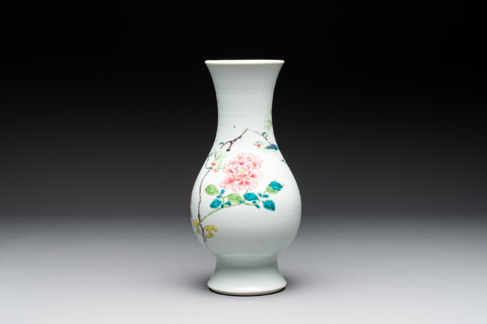 A Chinese famille rose 'bird among flowering branches' vase, Yongzheng