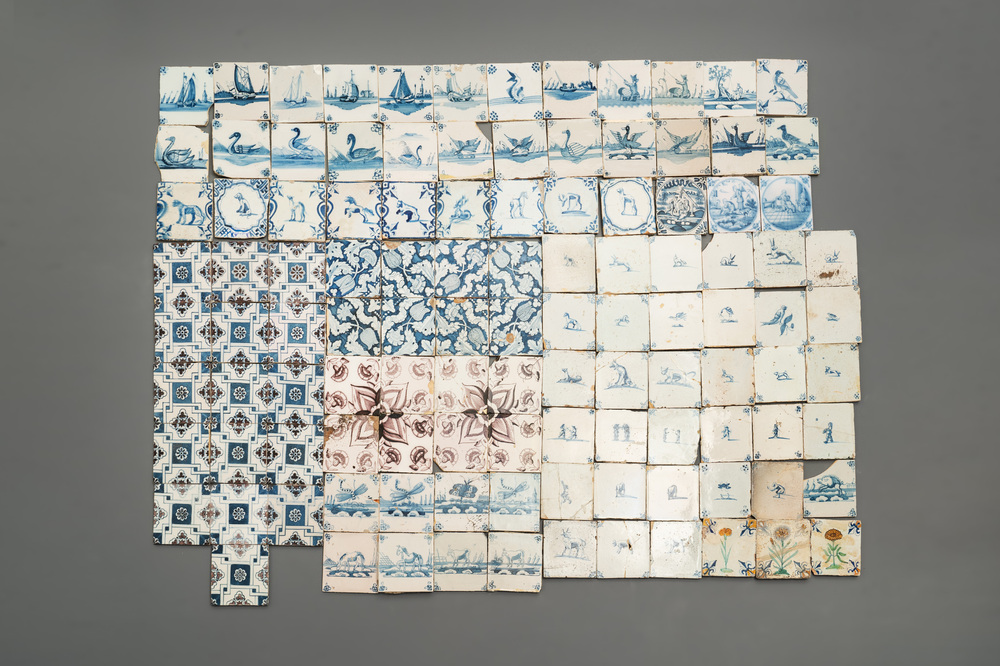 112 manganese, polychrome, blue and white Dutch Delft tiles, 17/18th C.