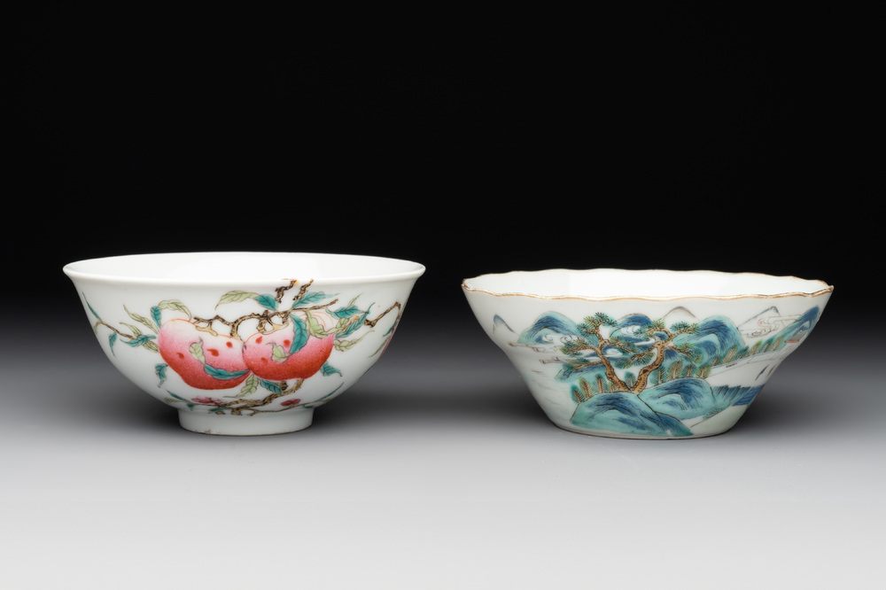Two Chinese famille rose 'peach' and 'landscape' bowls, Tongzhi and Guangxu marks and of the period