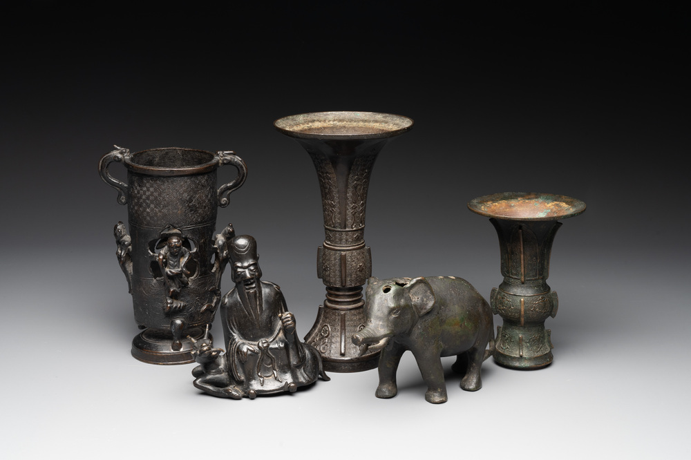 A collection of five Chinese bronze wares, Ming and later