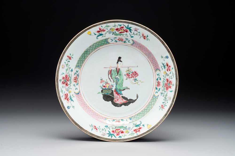 A Chinese famille rose 'He Xiangu' dish, Yongzheng/Qianlong