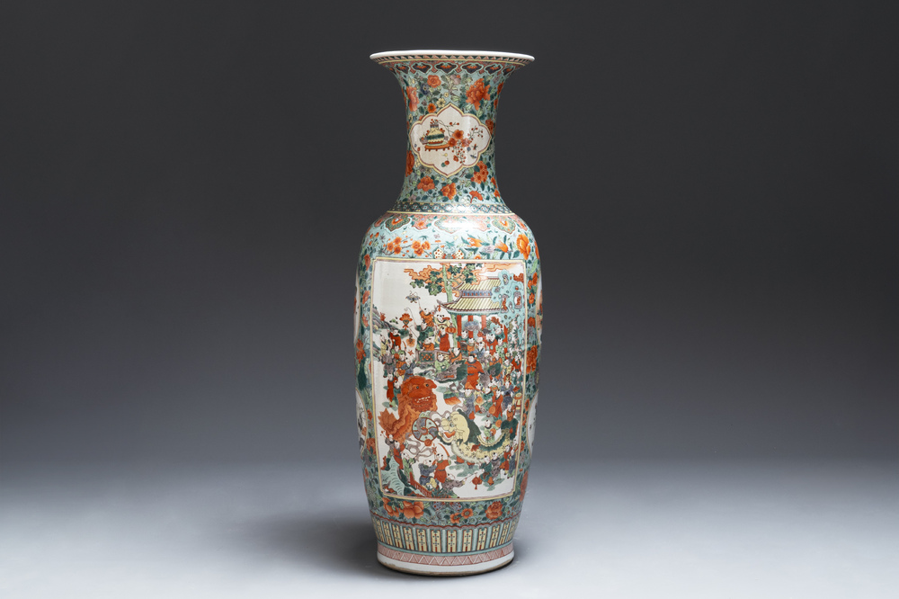 A large Chinese famille verte '100 boys' vase, 19th C.