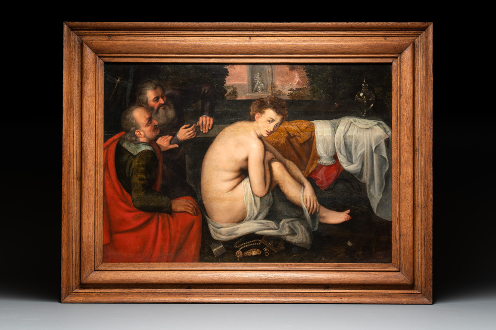 Workshop of Frans Floris (1519/20-1570): Suzanna and the elders, oil on panel, 16th C.