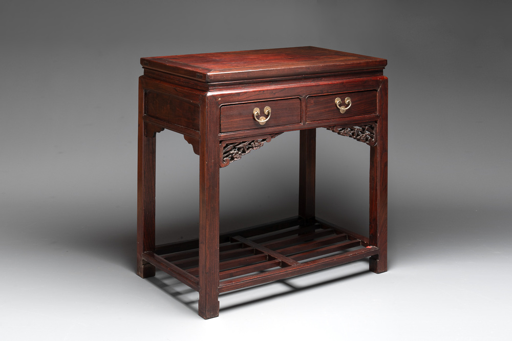 A Chinese hardwood side table with drawers, Republic