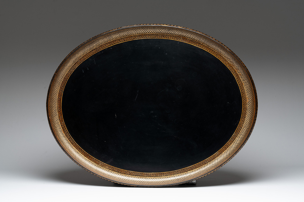A gilt-lacquered tole tray, probably by Benetfink &amp; Co, London, 19th C.