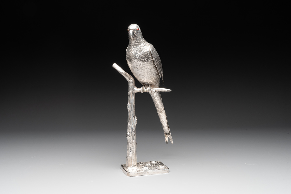 A silver parrot-shaped table piece, Gebr&uuml;der Neumann, Hanau, first half 20th C.