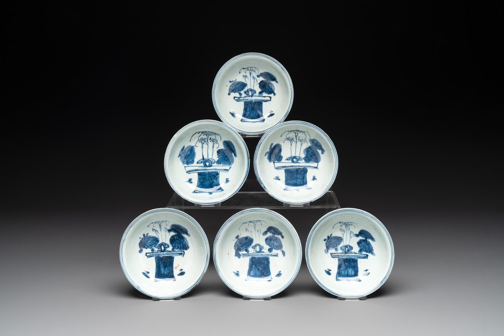 Six Chinese ko-sometsuke blue and white 'jardini&egrave;re' bowls, Tianqi