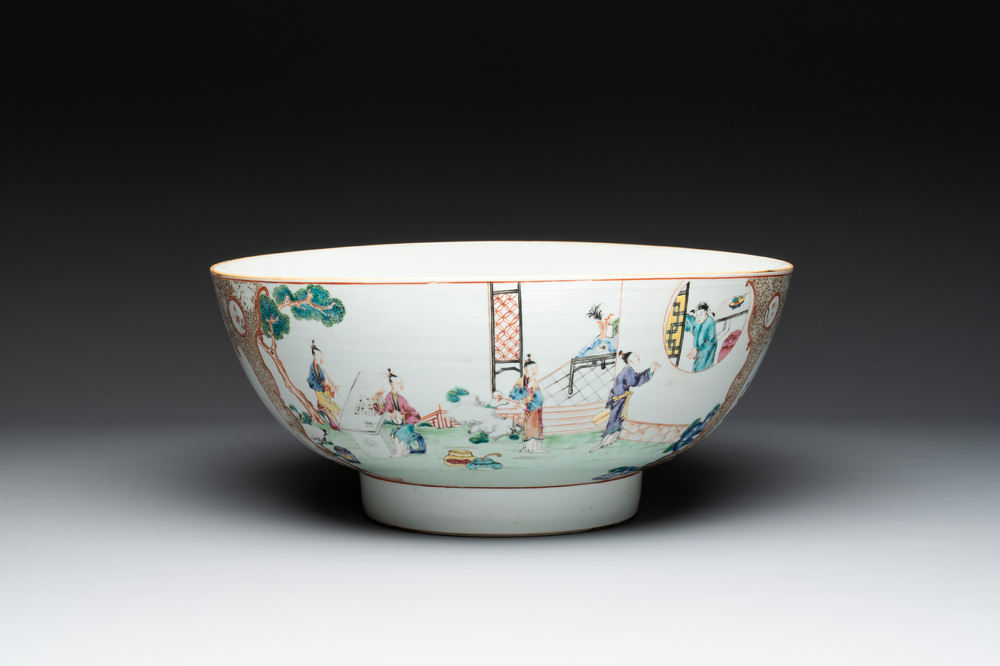 A Chinese Canton famille rose 'madarin subject' punch bowl, Qianlong