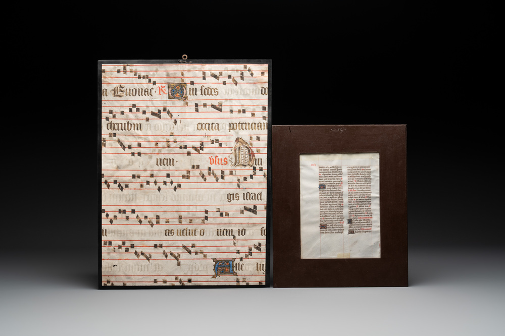 A parchment 'Carondelet Breviary' page and a Gothic music sheet, France, 15th C.
