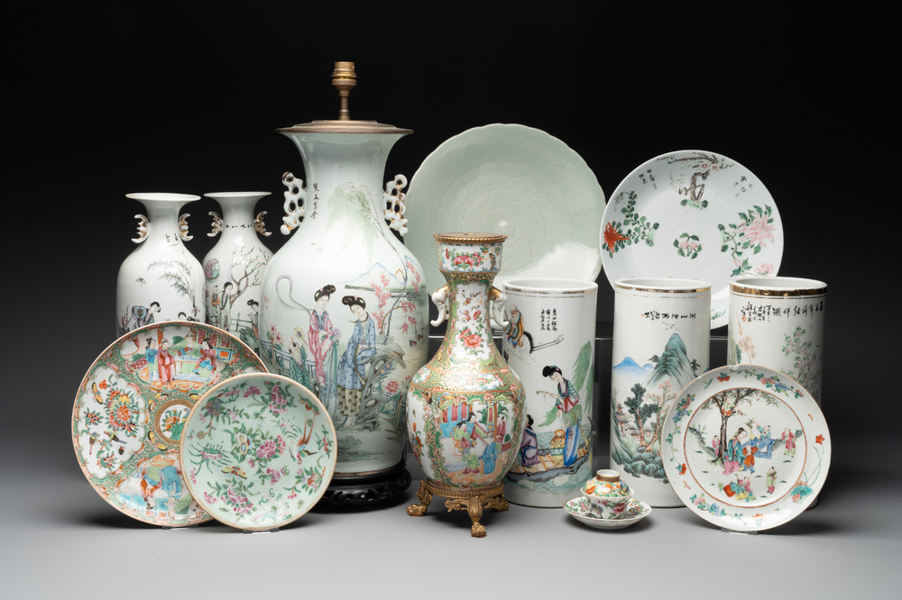 15 Chinese famille rose, qianjiang cai and monochrome wares, 19/20th C.