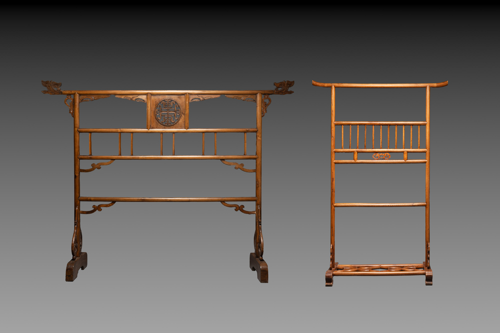Two Chinese hardwood clothing racks, 19th C.