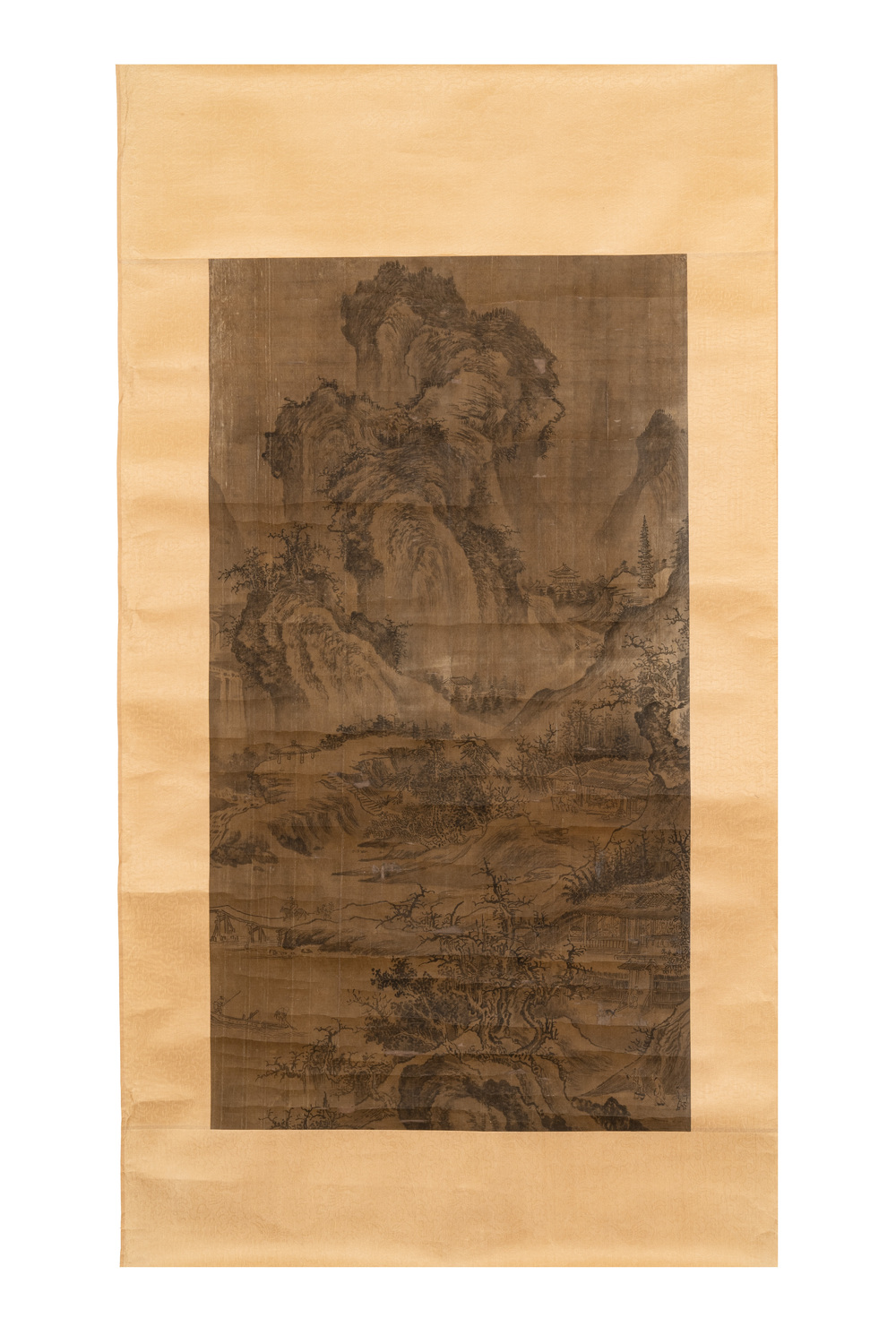 Chinese school: 'Mountainous landscape', ink and colour on silk, Qing or later