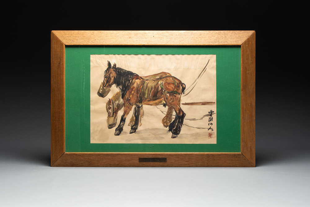 Sadji or Sha Qi (Sha Yinnian 1914-2005): 'Horses', watercolour on paper, signed