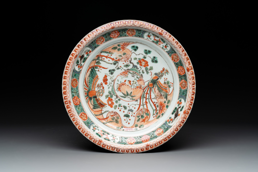 A Chinese famille verte 'phoenixes' dish, Kangxi