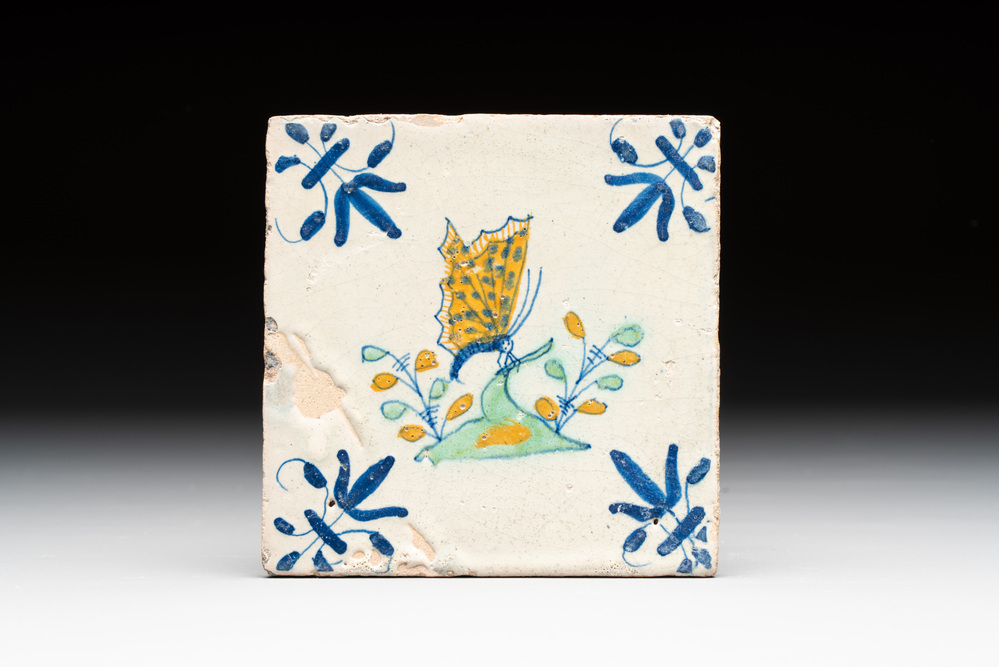 A polychrome Dutch Delft 'butterfly' tile, 17th C.