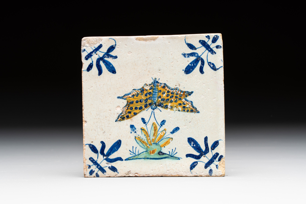 A polychrome Dutch Delft 'butterfly' tile, 17th C.