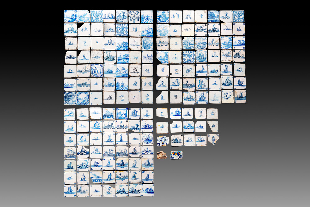 A collection of 164 mainly blue and white Dutch Delft tiles, 17/18th C.