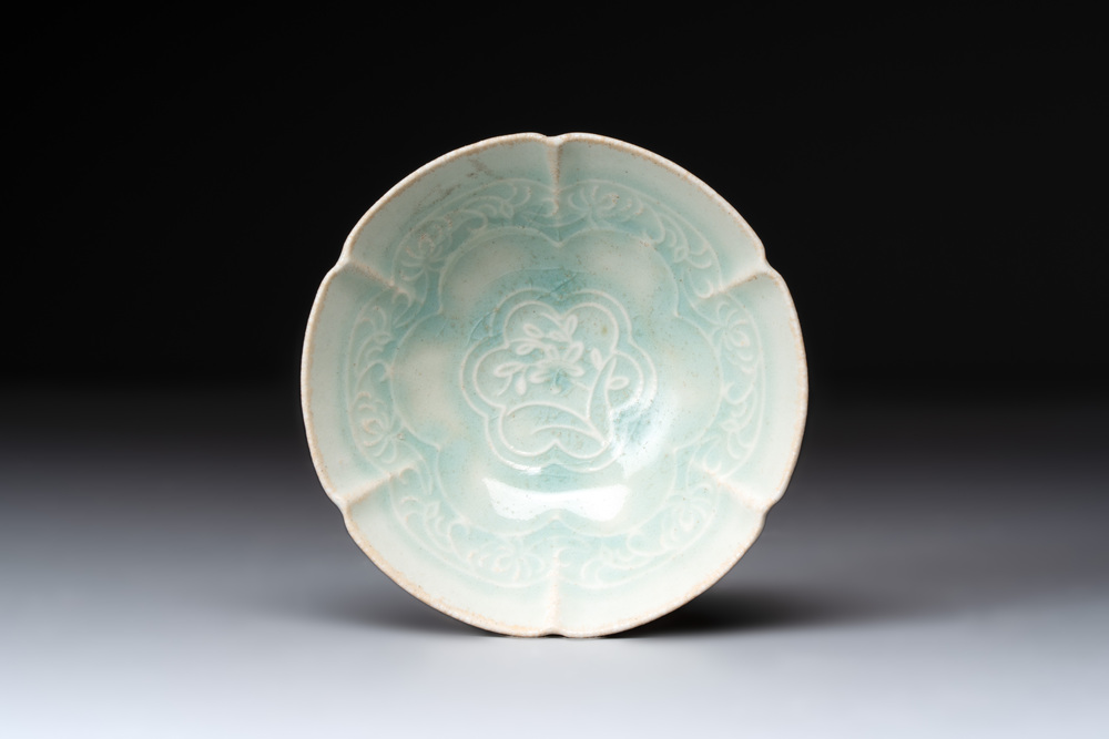 A Chinese qingbai incised lobed bowl, Song