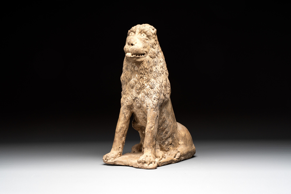 A large terracotta model of a lion with cub, Portugal or Spain, 16/17th C.