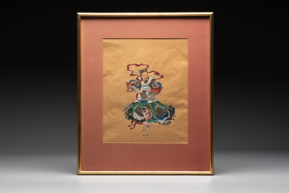 Chinese school: 'Heavenly King', ink and colour on paper, 19/20th C.