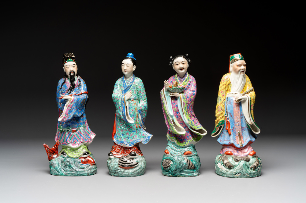 Four Chinese famille rose figures, Ge Yi Tai 戈益泰 mark, 19/20th C.