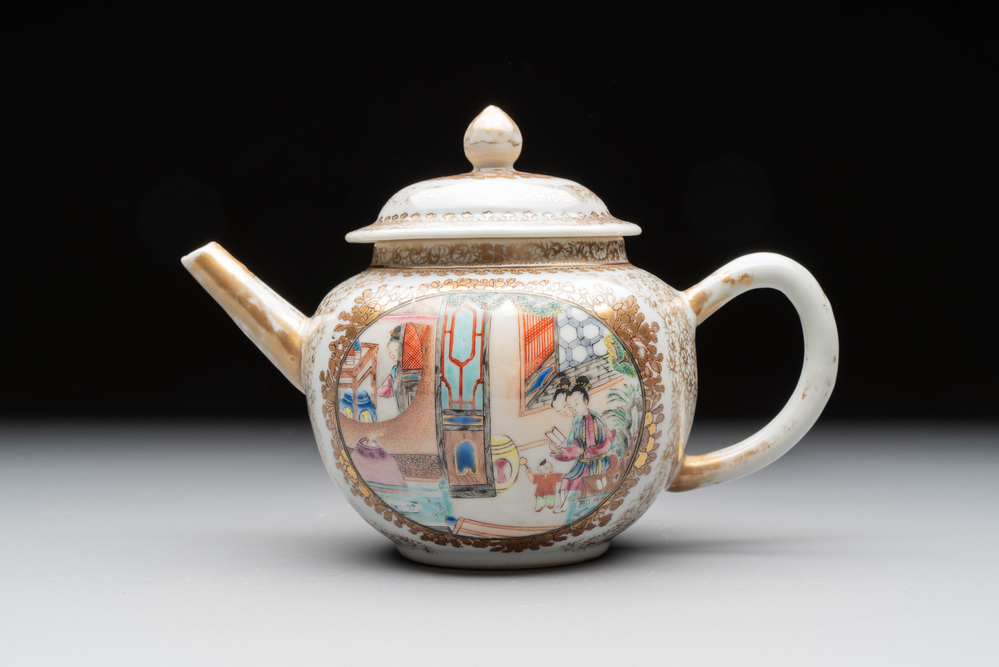 A Chinese Canton famille rose 'mandarin subject' teapot, Qianlong