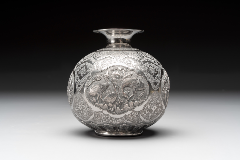 A fine silver vase with birds for the Turkish market, Egypt, dated 1936