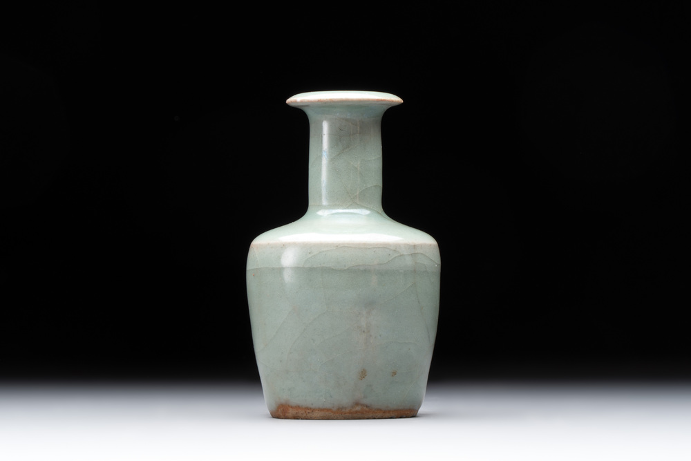 A small Chinese Longquan celadon mallet-shaped vase, Song/Yuan