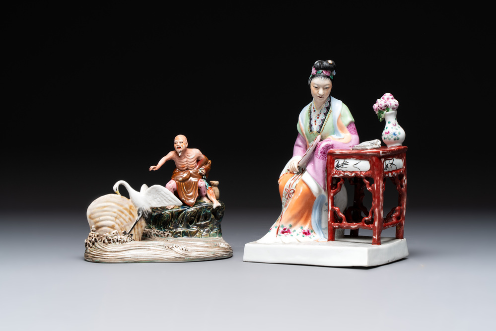 Two Chinese polychrome-glazed groups, Zeng Longsheng 曾龍升 marks, 20th C.