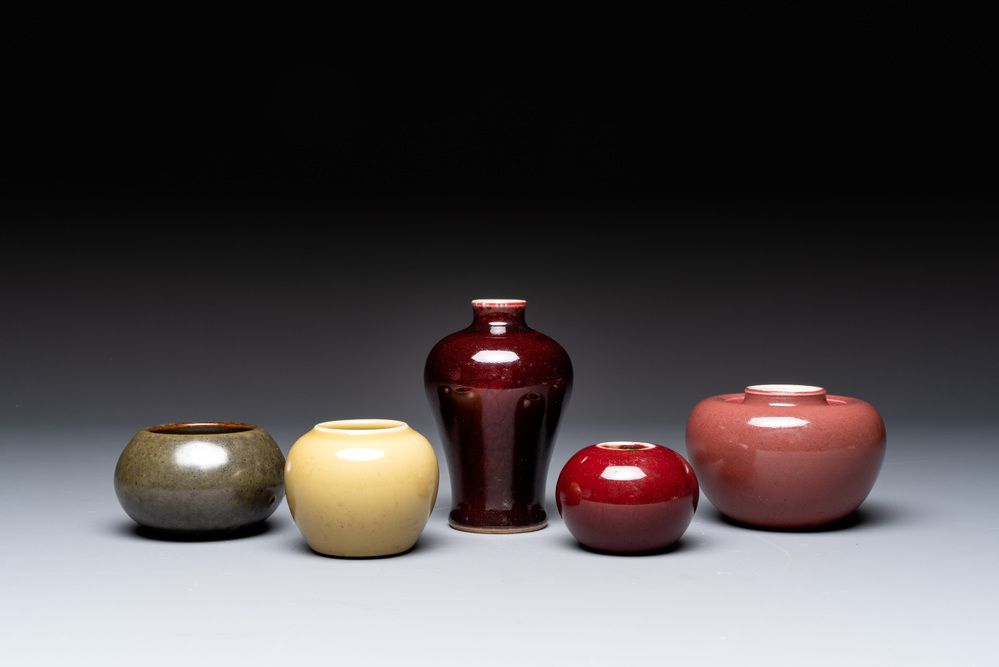 Five Chinese monochrome wares, Kangxi, Yongzheng and Qianlong marks, 19th C.