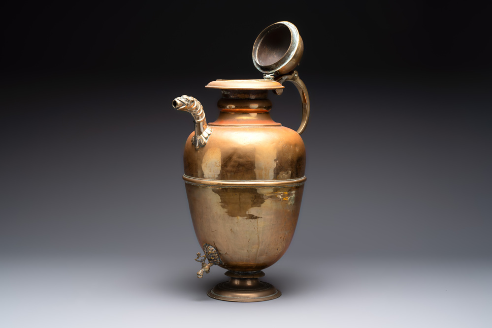 A large brass ewer with dragon-form spout, Italy, ca. 1600