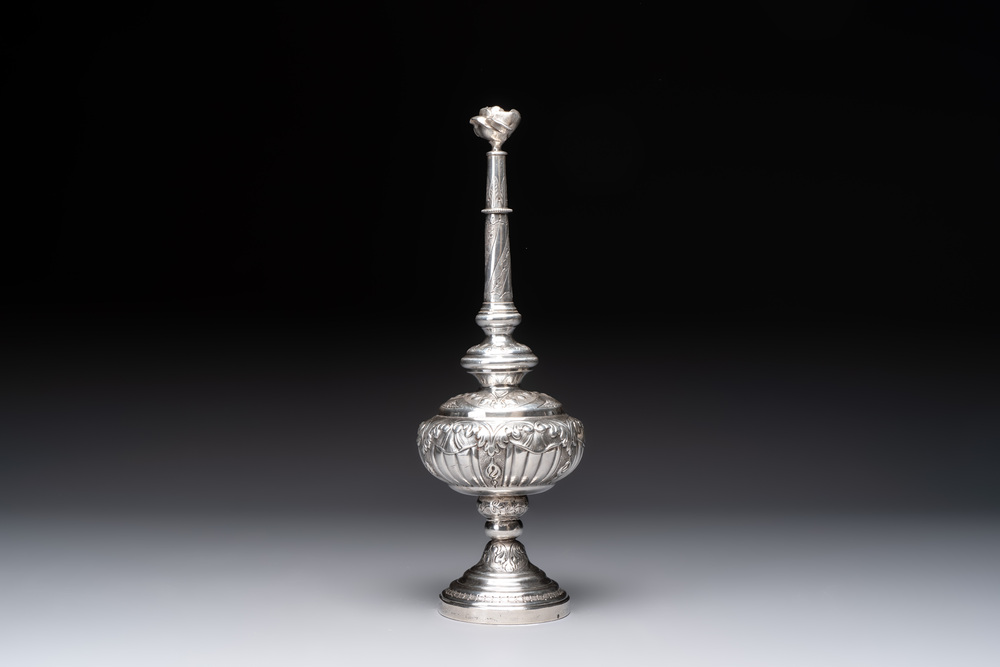 A French silver rose-form rose water sprinkler for the Ottoman market, 18/19th C.