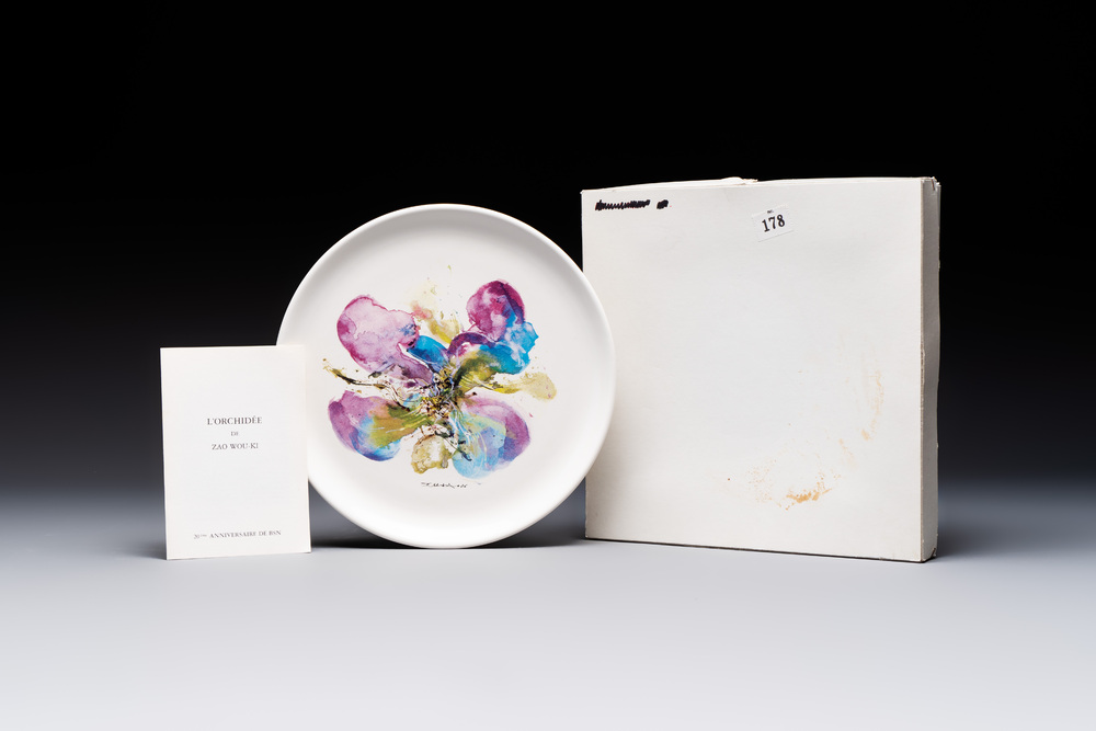 Zao Wou Ki 趙無極 (1920-2013): 'Orchid' plate, in original box and with original leaflet, dated 1986