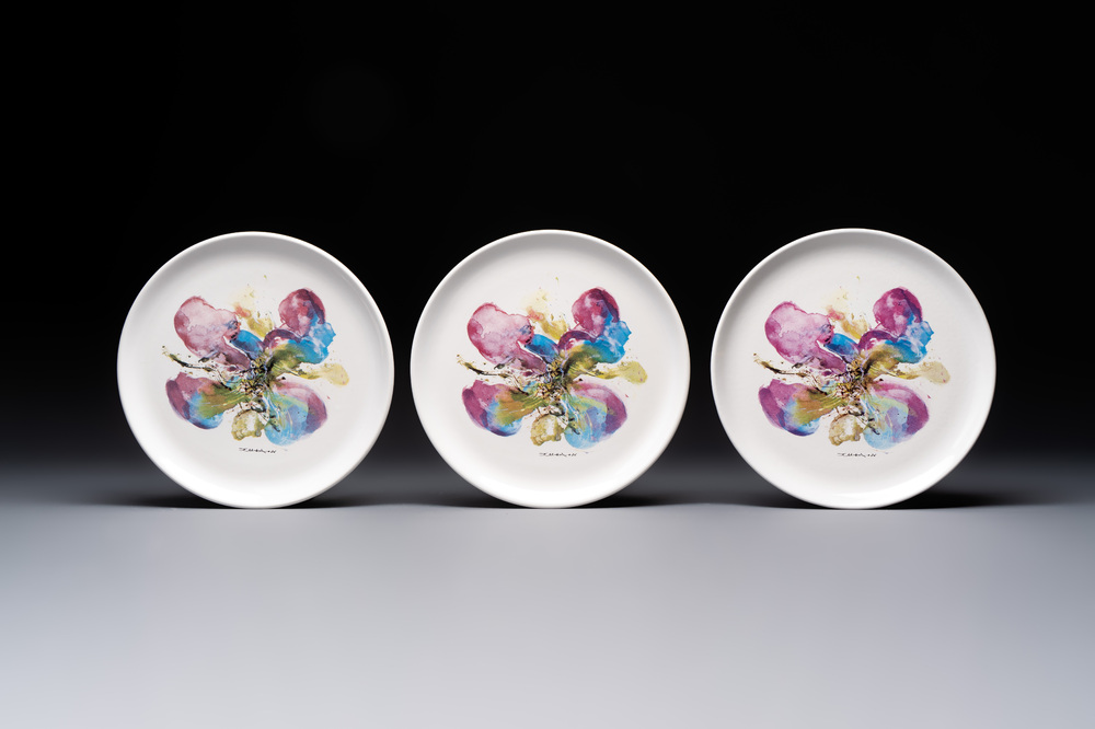 Zao Wou Ki 趙無極 (1920-2013): Three 'Orchid' plates, dated 1986
