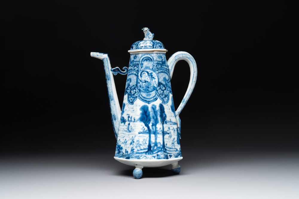 A rare Chinese blue and white 'Europa and the bull' coffeepot and cover, Kangxi