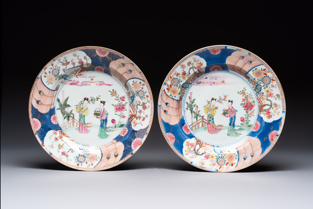 A pair of Chinese famille rose 'Lan Caihe' dishes, Yongzheng