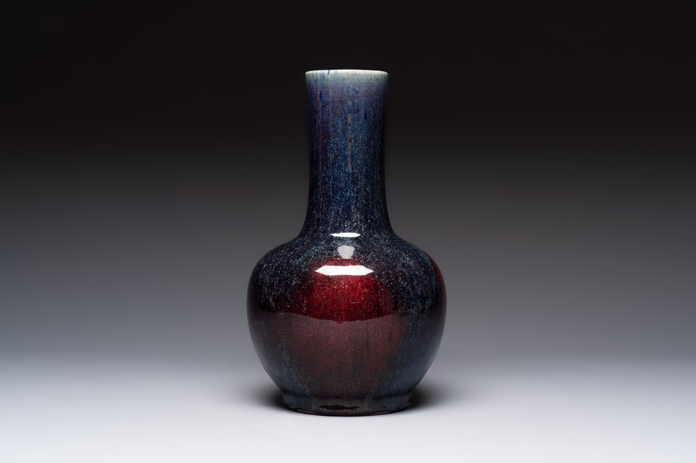A Chinese flamb&eacute;-glazed bottle vase, 19th C.