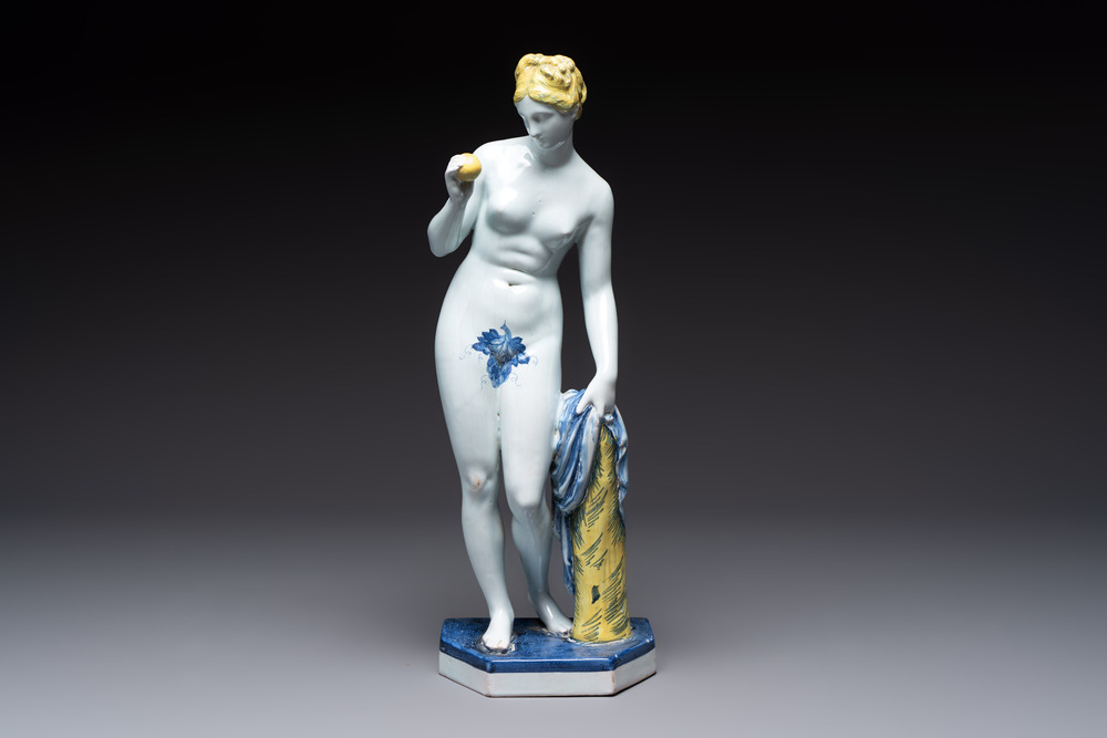 A polychrome faience model of Venus with the apple after Bertel Thorvaldsen, Samson, Paris, 19th C.