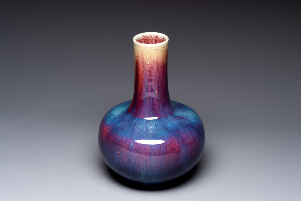 A Chinese flamb&eacute;-glazed bottle vase, 19th C.