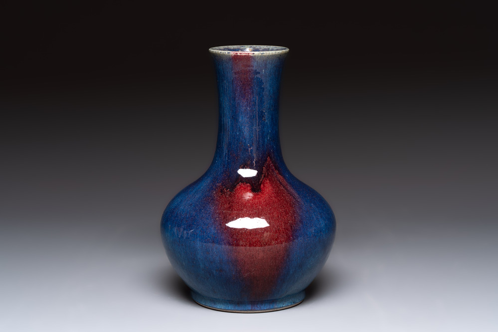 A Chinese flamb&eacute;-glazed bottle vase, 19th C.