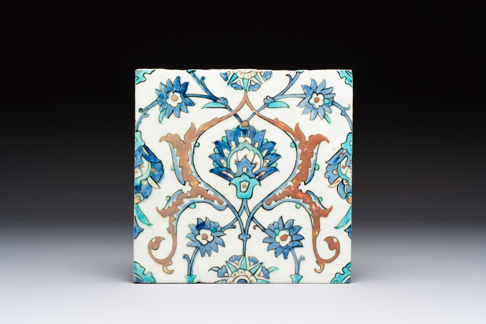 A polychrome Iznik pottery tile with floral design, Turkey, 17th C.